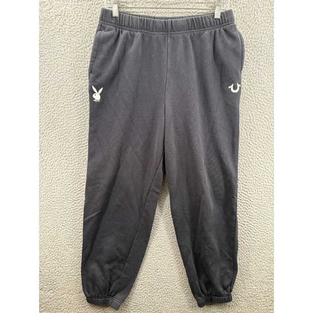 True Religion Playboy Pants  Mens Medium Gray Jogger Sweatpants Bunny Stitched
